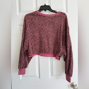 Lelis Cropped Pink Cheetah Sweatshirt Size Small Casual Comfy Winter Loungewear
